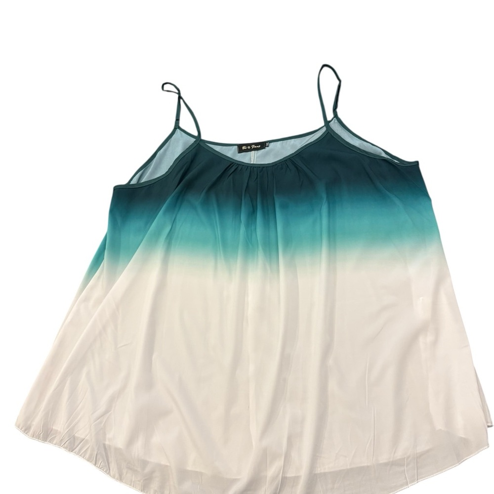 Hombre Green White Tank Top 3X Blouse Spaghetti Strap Pleated Summer Colorful - Picture 5 of 11